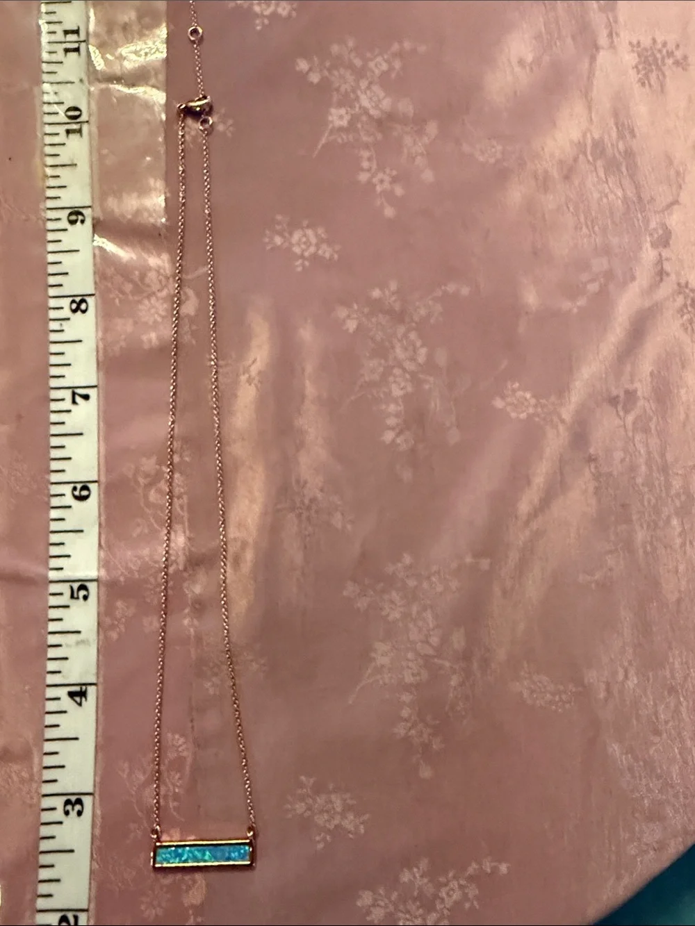 Blue Opal Bar Pendant Necklace in Rose gold